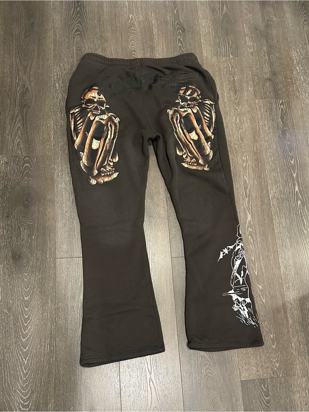 Ed Hardy Black Sweatpants with Orange Skeleton Graphics Size XLarge
